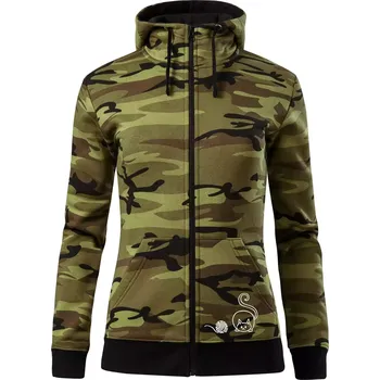 Dámská mikina Kočka klubíčko - Dámská mikina trendy zipper s kapucí - S ( Zelený maskáč )