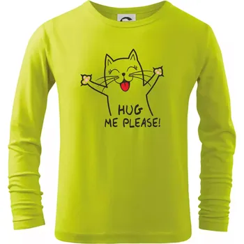 Dětská móda Kočka hug me please - Triko dětské Long Sleeve - 134 cm/8 let ( Limetková )