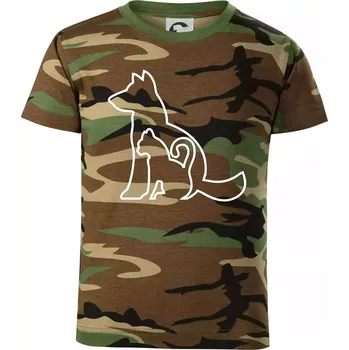 Kočkopes - Dětské maskáčové triko - 122 cm/6 let ( Hnědý maskáč )