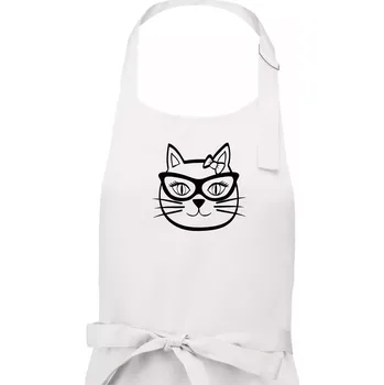 Kuchyňská zástěra Kočičí holka s brýlemi - Pánská zástěra na vaření - Univerzální velikost ( Bílá )