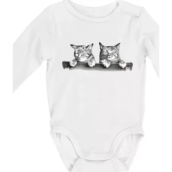Kojenecký body Dvě koťátka na židli - Body kojenecké s dlouhým rukávem - Dlouhý r. do 3 měs ( Bílá )