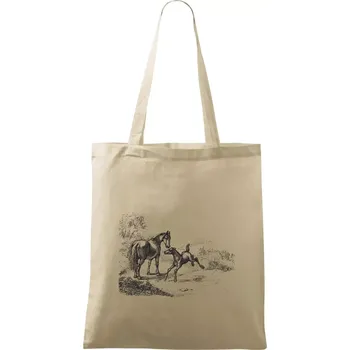 Kůň a hříbě malované - Taška bavlněná - 42 x 38 cm ( Naturální )