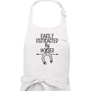 Kuchyňská zástěra Easily Distracted by Horse - Dámská zástěra na vaření - Univerzální velikost ( Bílá )