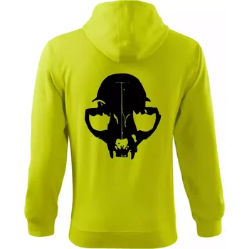 Pánská mikina Kočka - Cat skull - Mikina s kapucí na zip trendy zipper - 3XL ( Limetková )