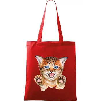Nákupní taška Kočka baf - Taška bavlněná - 42 x 38 cm ( Červená )