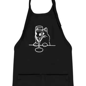 Kuchyňská zástěra Kočka a sklínka - Dětská zástěra na vaření - Univerzální velikost ( Černá )