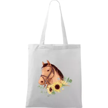 Hlava koně a slunečnice - Taška bavlněná - 42 x 38 cm ( Bílá )
