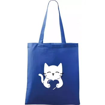 Kočka drží srdce - Taška bavlněná - 42 x 38 cm ( Královská modrá )