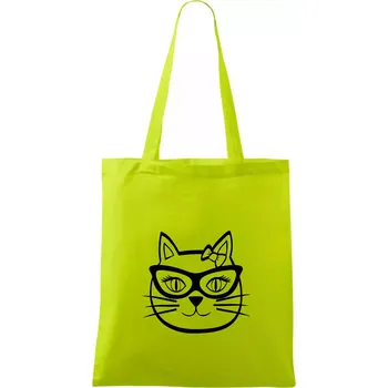 Kočičí holka s brýlemi - Taška bavlněná - 42 x 38 cm ( Limetková )