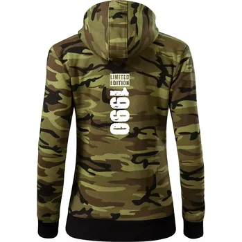 Dámská mikina Limited edition 1990 pruh - Dámská mikina trendy zipper s kapucí - M ( Zelený maskáč )