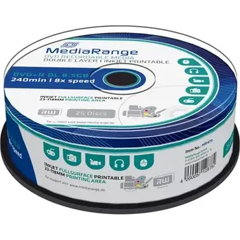 Optické médium MediaRange DVD+R 8.5GB 8x Dual Layer spindl 25ks - Inkjet Printable (MR474)
