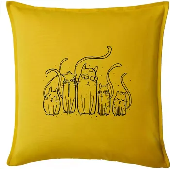 Polštář Kočičí rodina - Polštář 50x50 - 50x50 - Pouze potah ( Žlutá )