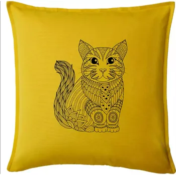 Polštář Kočka sedící mandala - Polštář 50x50 - 50x50 - Pouze potah ( Žlutá )