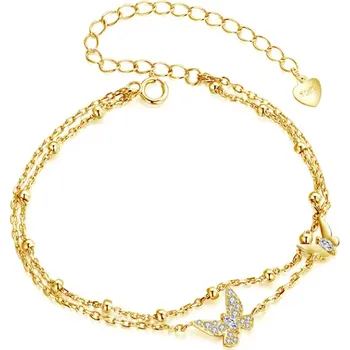 Náramek For Silver Dvouvrstvý pozlacený náramek s Motýly zdobený zirkonem - Stříbro 925