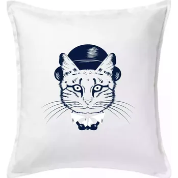 Polštář Kočka hipster s kloboukem - Polštář 50x50 - 50x50 - Pouze potah ( Bílá )