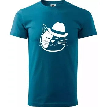 Pánské tričko Kočka s kloboukem - Klasické pánské triko vyšší gramáže - L ( Petrolejová )