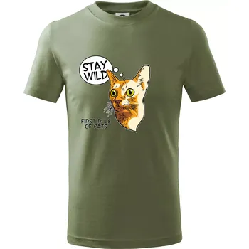 Kočka stay wild - Tričko dětské bavlněné - 158 cm/12 let ( Khaki )
