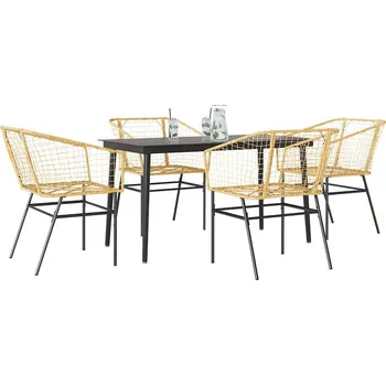 5dílný zahradní jídelní set hnědý polyratan sklo Hnědá 3334494