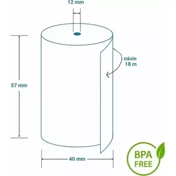 Papír pro tiskárny Termo kotouček 57x40/12mm/18m baleno po 10 ks (PKtermo57x40/12)