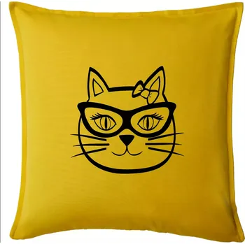Polštář Kočičí holka s brýlemi - Polštář 50x50 - 50x50 - Pouze potah ( Žlutá )