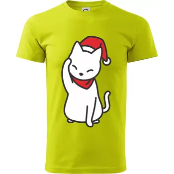 Pánské tričko Vánoční kočka mávající - Klasické pánské triko vyšší gramáže - XS ( Limetková )