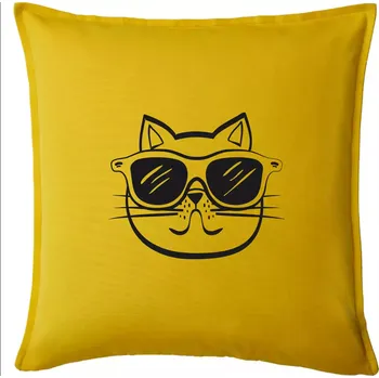 Polštář Kočka s brýlemi - Polštář 50x50 - 50x50 - Pouze potah ( Žlutá )