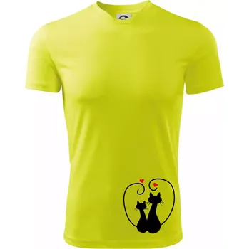 Kočky - Zamilovaný pár - Dětské triko sportovní (dresovina) - 146 cm/10 let ( Neonově žlutá )