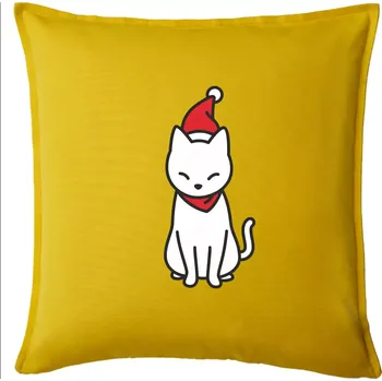 Polštář Vánoční kočka sedící - Polštář 50x50 - 50x50 - Pouze potah ( Žlutá )