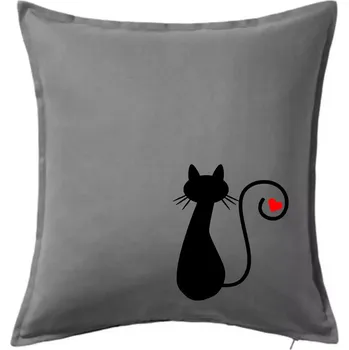 Polštář Zamilovaná kočka ocásek - Polštář 50x50 - 50x50 - Včetně výplně ( Tmavě šedý melír )