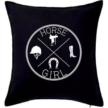 Polštář Horse Girl kruh - Polštář 50x50 - 50x50 - Pouze potah ( Černá )