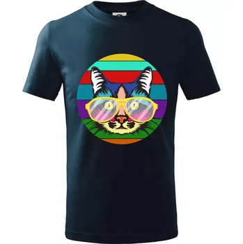 Chlapecké tričko Kočka při barevném západu - Tričko dětské bavlněné - 134 cm/8 let ( Námořní modrá (velmi tmavá - téměř černá) )