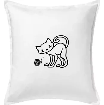 Polštář Kočka - Klubíčko - prsa - Polštář 50x50 - 50x50 - Včetně výplně ( Bílá )