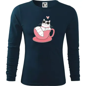 Pánské oblečení Hustá kočka v hrníčku - Triko s dlouhým rukávem FIT-T long sleeve - S ( Námořní modrá (velmi tmavá - téměř černá) )