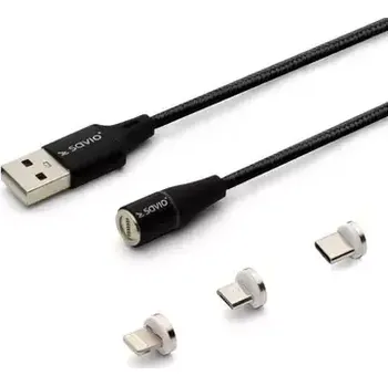 Datový kabel SAVIO CL-152 kabel s vyměnitelnými magnetickými konektory USB - USB-C microUSB Lightning 1m černá (KBASAVUSB0012)