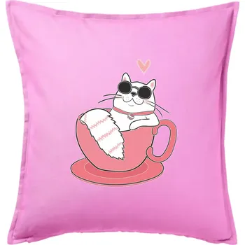 Polštář Hustá kočka v hrníčku - Polštář 50x50 - 50x50 - Pouze potah ( Růžová )