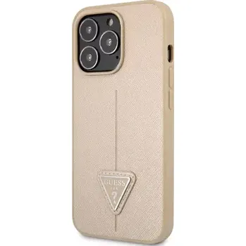 Pouzdro na mobilní telefon GUESS PU Saffiano Triangle Zadní Kryt pro Apple iPhone 13 Pro béžová (3666339040338)
