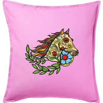 Polštář Kůň barevný s listy - Polštář 50x50 - 50x50 - Pouze potah ( Růžová )