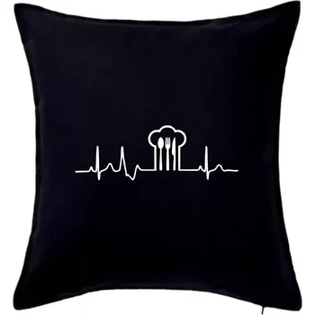 Polštář EKG kuchař čepice a příbory - Polštář 50x50 - 50x50 - Pouze potah ( Černá )