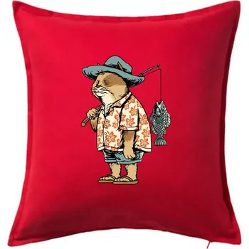 Polštář Kočka rybářem - Polštář 50x50 - 50x50 - Pouze potah ( Červená )