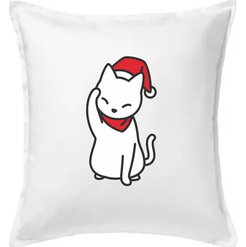 Polštář Vánoční kočka mávající - Polštář 50x50 - 50x50 - Pouze potah ( Bílá )