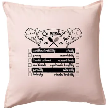 Polštář Co upeču? - odškrtávací seznam cukroví - Polštář 50x50 - 50x50 - Pouze potah ( Světle růžová )