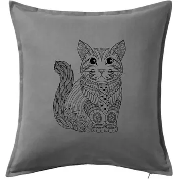 Polštář Kočka sedící mandala - Polštář 50x50 - 50x50 - Včetně výplně ( Tmavě šedý melír )