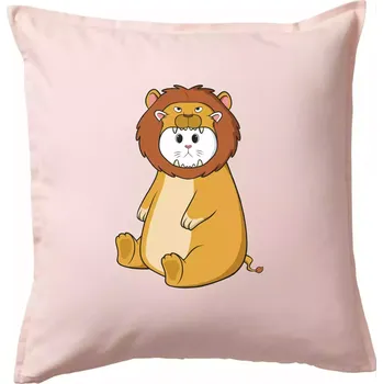 Polštář Kočka v převleku lva - Polštář 50x50 - 50x50 - Pouze potah ( Světle růžová )