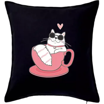 Polštář Hustá kočka v hrníčku - Polštář 50x50 - 50x50 - Včetně výplně ( Černá )