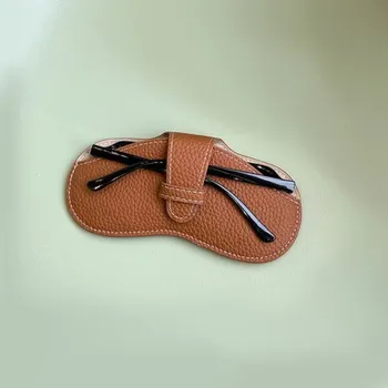Pouzdro na brýle Kožené pouzdro na brýle 17,5 x 8 cm Barevné ochranné pouzdro s páskem pro sluneční a dioptrické brýle na cesty hnědá