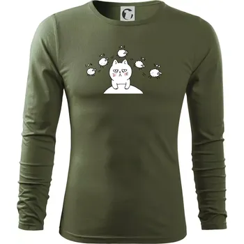 Pánské oblečení Unavená kočka nemůže spát - Triko s dlouhým rukávem FIT-T long sleeve - M ( Khaki )