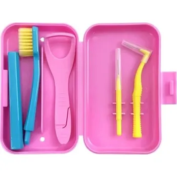 Dentální hygiena Sada ortodontických pomůcek Kartáček na rovnátka Mezizubní kartáček Škrabka na jazyk Voskový proužek Háček Úleva při nošení rovnátek růžová