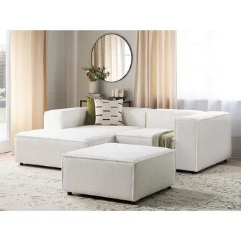 Sedací souprava Modulární pohovka krémová bílá buklé čalounění 3místná s taburetem rohová sedací souprava pravostranná moderní styl obývací pokoj Beliani
