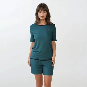 Dámské pyžamo DÁMSKÉ PYŽAMO KRÁTKÉ - FRESH: Zelená Smaragdová 3XL