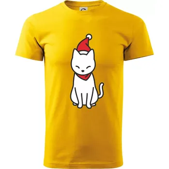 Pánské tričko Vánoční kočka sedící - Triko extra velké (5-8XL) - 5XL ( Žlutá )